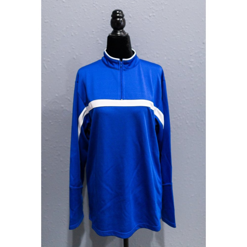 Alleson Athletic Blue Half-Zip Shirt with White Chest Stripe, Size Small